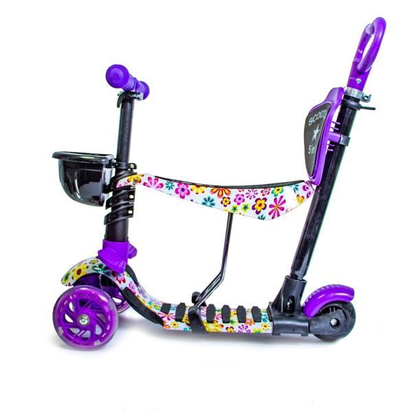 Самокат каталка 5 в 1 триколісний дитячий з батьківською ручкою від 2 років до 60 кг Scale Оригінал Scooter Фіолетовий