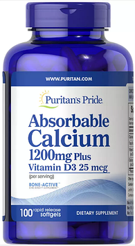 Puritan's Pride Absorbable Calcium 1200 mg with Vitamin D 1000 IU 100 Softgels