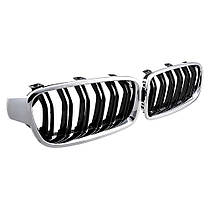 Решітка ноздрі BMW (БМВ) 3 series (F30, F31) 2012-2019 - Чорний глянець 2 ребра + Хром, фото 3