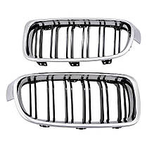 Решітка ноздрі BMW (БМВ) 3 series (F30, F31) 2012-2019 - Чорний глянець 2 ребра + Хром, фото 4