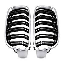 Решітка ноздрі BMW (БМВ) 3 series (F30, F31) 2012-2019 - Чорний глянець 2 ребра + Хром, фото 5