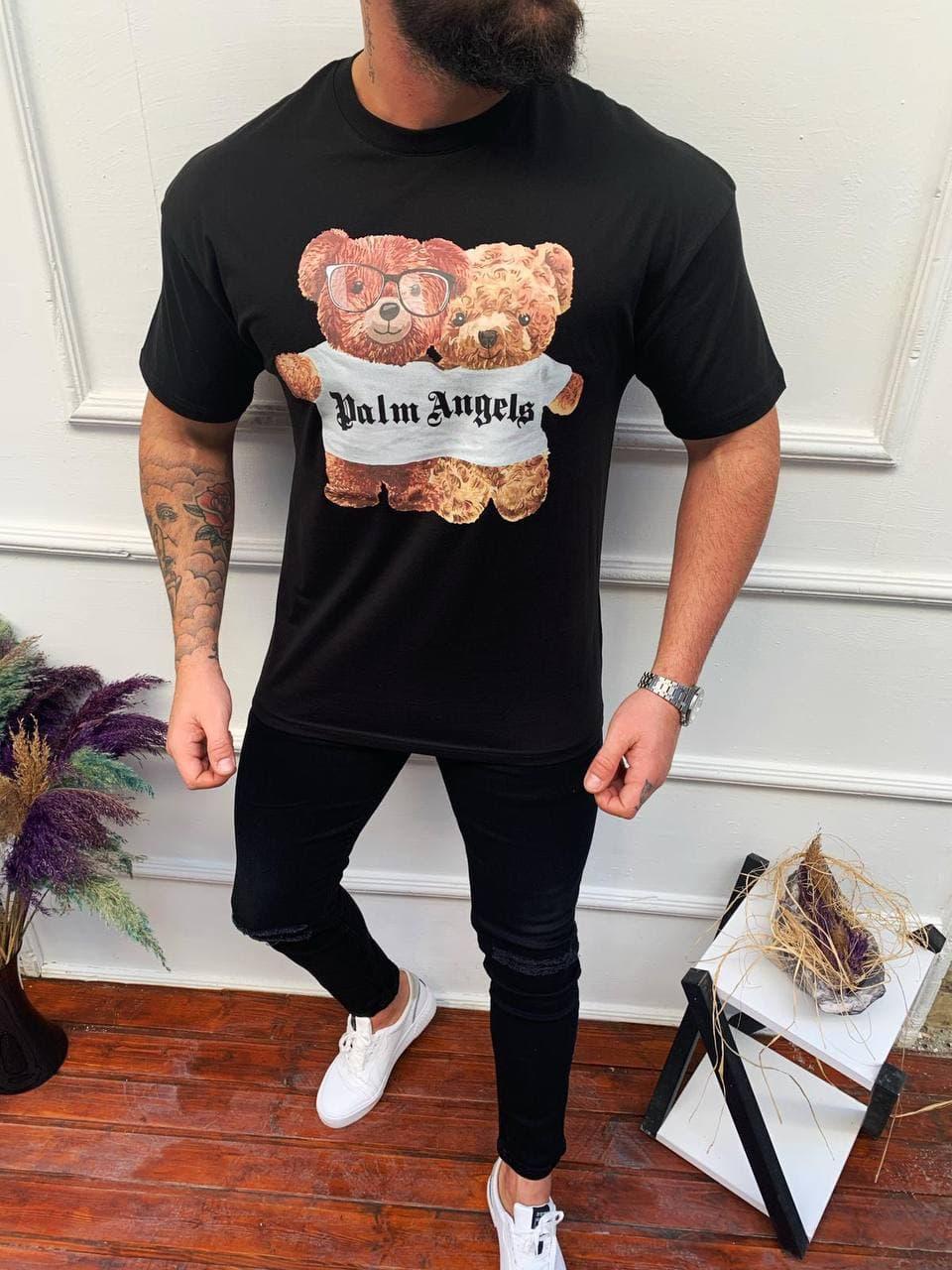 Чоловіча футболка Palm Angels Bear M738 чорна М, XL, фото 1