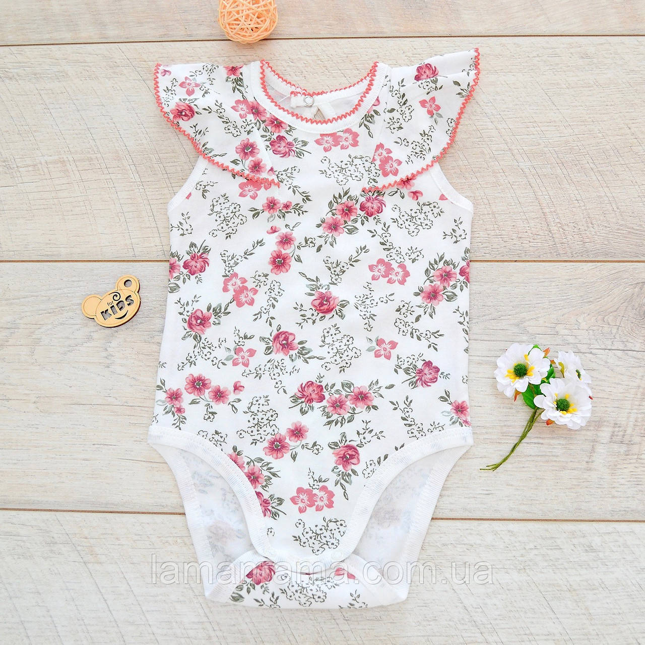 Бавовняний боді-майка Квіти Minikin, фото 1