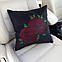 Декоративна чорна плюшева подушка з аплікацією зі стразів троянди, фото 3