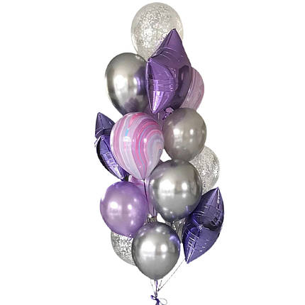 Гелієві кульки на день народження в фіолетово-срібному кольорі, фото 2