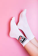 Коттоновые носки женские высокие с принтом NUTELLA модные цвет белый размер 35-41