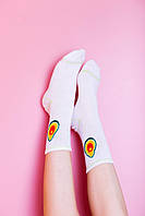 Коттоновые носки женские высокие с принтом AVOCADO стильные цвет белый размер 35-41