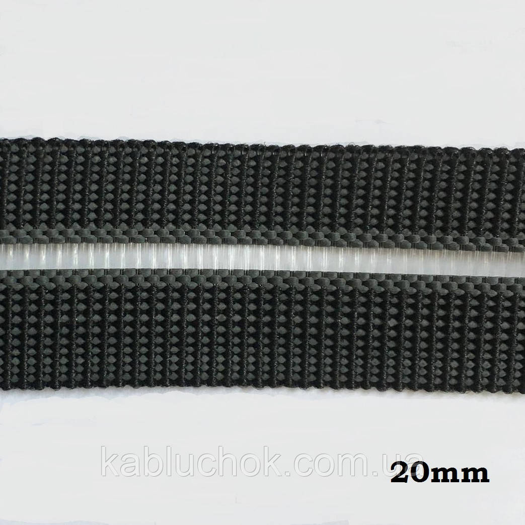 Гумка 20 мм під взуттєву пряжку (стріневий гачок), колір чорний, фото 1