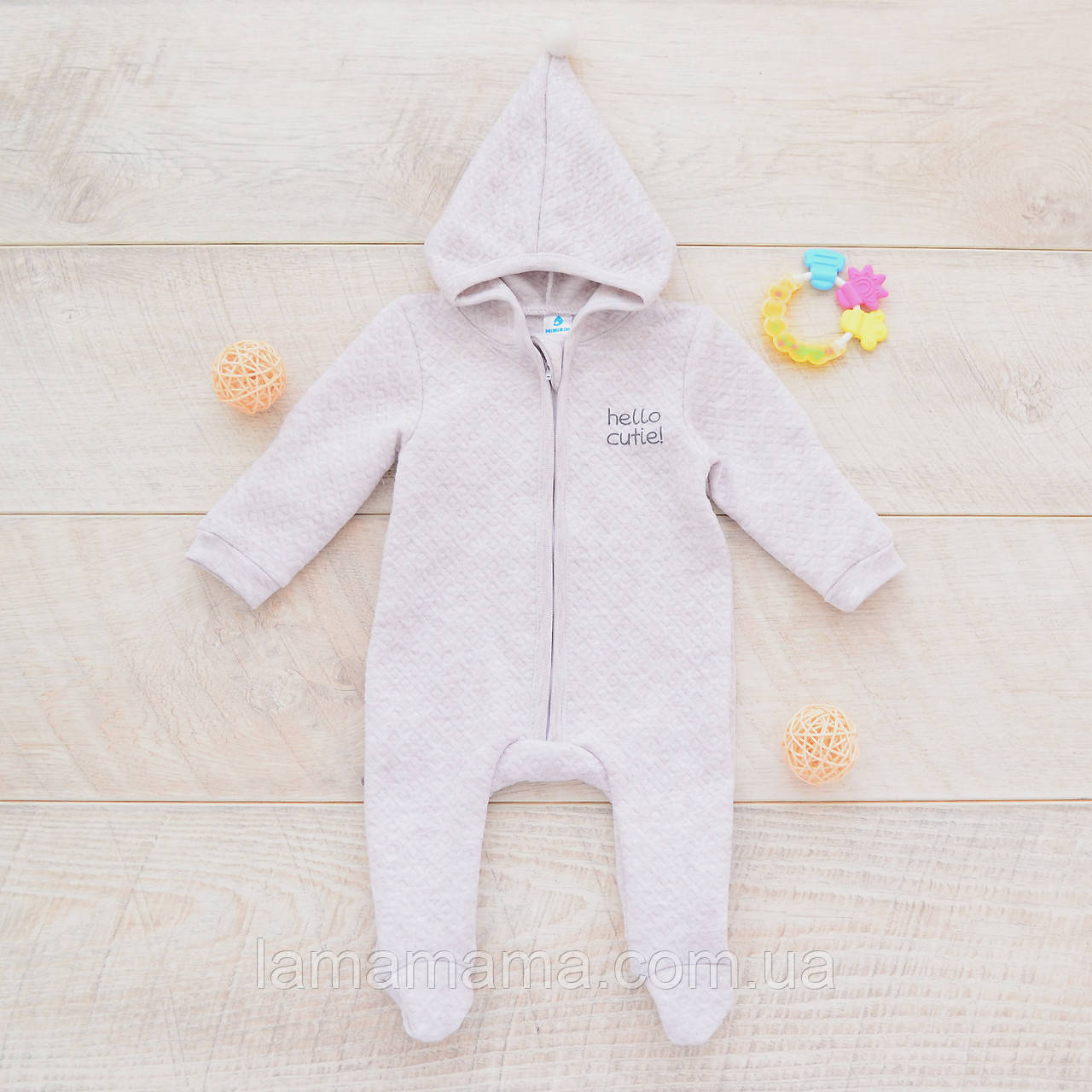 Утеплений комбінезон з капюшоном Капітон бежевий меланж Minikin, фото 1