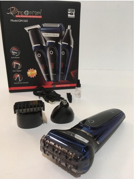Набір для стрижки волосся, гоління бороди носа вух 3 в 1 Gemei PRO Original GM-565 від USB з індикатором заряду
