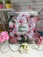Гарний сімейний фотоальбом з квітами на 200 фотографій 10*15 см з файловими кишенями без записів