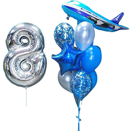 Кульки на день народження хлопчика з фігурою літак і кулька цифра 8, фото 2