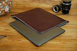 Шкіряний чохол для MacBook Дизайн №41, натуральна шкіра італійський Краст, колір Бордо, фото 2