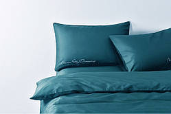 Постільна білизна сатин Deluxe Bella Villa з вишивкою темно-бірюзовий (Т-0011)