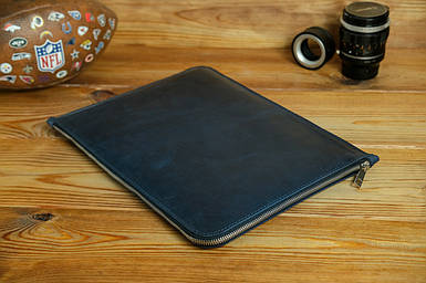 Чохол для MacBook на блискавці з повсть Дизайн №41 Вінтажна шкіра, колір Синій