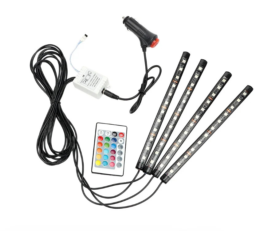 Світлодіодна ledПодсвітка для в салоні автомобіль водонепроникна RGB HR-01678 4 стрічки Квіткова з Пультом ланос