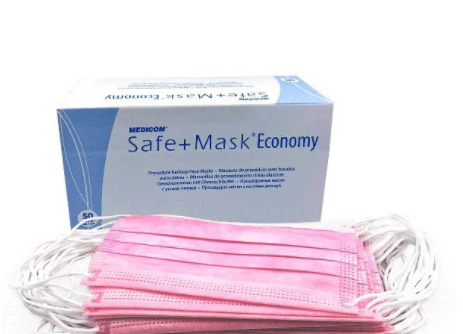 Маска медична MEDICOM Safe+Mask Economy, Рожевий 50 шт, фото 1