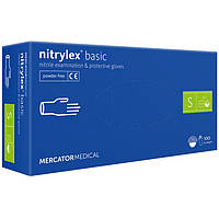 Рукавички нітрилові MERCATOR Nitrylex Basic BLUE неопудрені, розмір S, 100 шт.