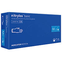 Перчатки нитриловые MERCATOR Nitrylex Basic BLUE неопудренные, размер M, 100 шт