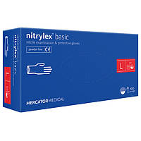 Перчатки нитриловые MERCATOR Nitrylex Basic BLUE неопудренные, размер L, 100 шт