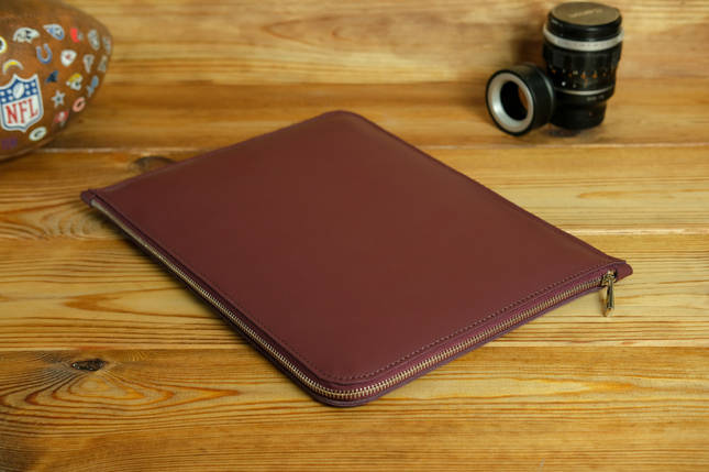 Шкіряний чохол для MacBook на блискавці з повстю Дизайн №41, натуральна шкіра Grand, колір Бордо, фото 2