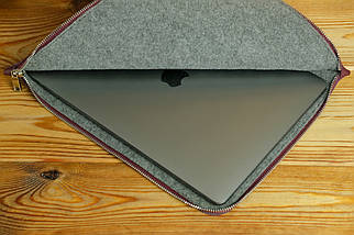 Шкіряний чохол для MacBook на блискавці з повстю Дизайн №41, натуральна шкіра Grand, колір Бордо, фото 3