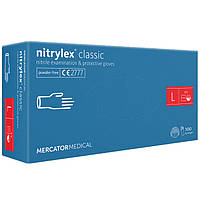 Рукавички нітрилові MERCATOR Nitrylex Classic BLUE неопудрені, розмір L, 100 шт.