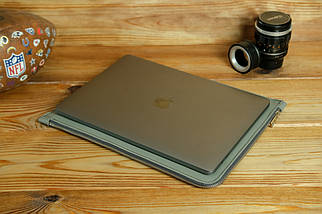 Шкіряний чохол для MacBook на блискавці з повстю Дизайн №41, натуральна шкіра Grand, колір Сірий, фото 3
