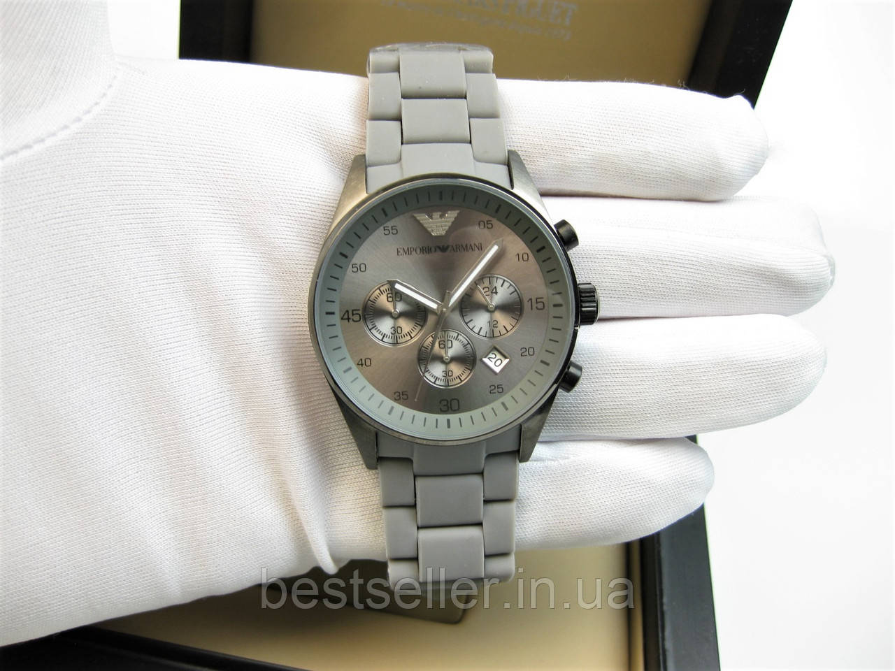 EMPORIO ARMANI SILICONE CHRONOGRAPH 43MM TITANIUM/BLACK. AAA