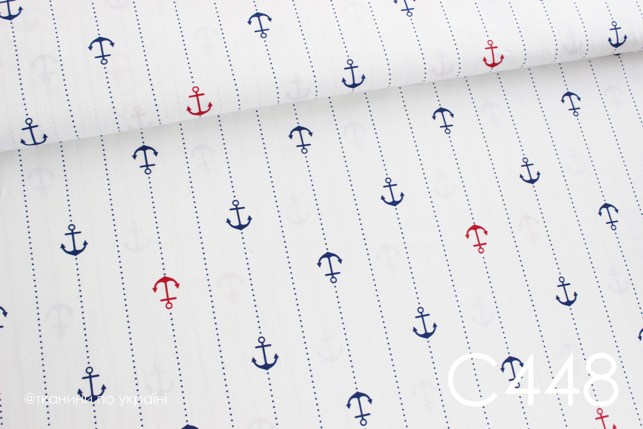 Тканина сатин Якір червоно-синій ЗАЛИШОК 2,45 м, фото 1