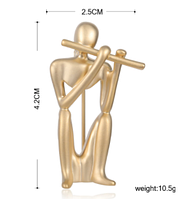 Брошь брошка металлическая человек флейта металл золотистый КРУТО!