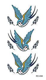 Флеш Тату. 11*6 См. Тимчасова, Перевідна, Набір, Old School (Олд Скул), Птахи, Квіти, Rc-044 (S), Кольорові