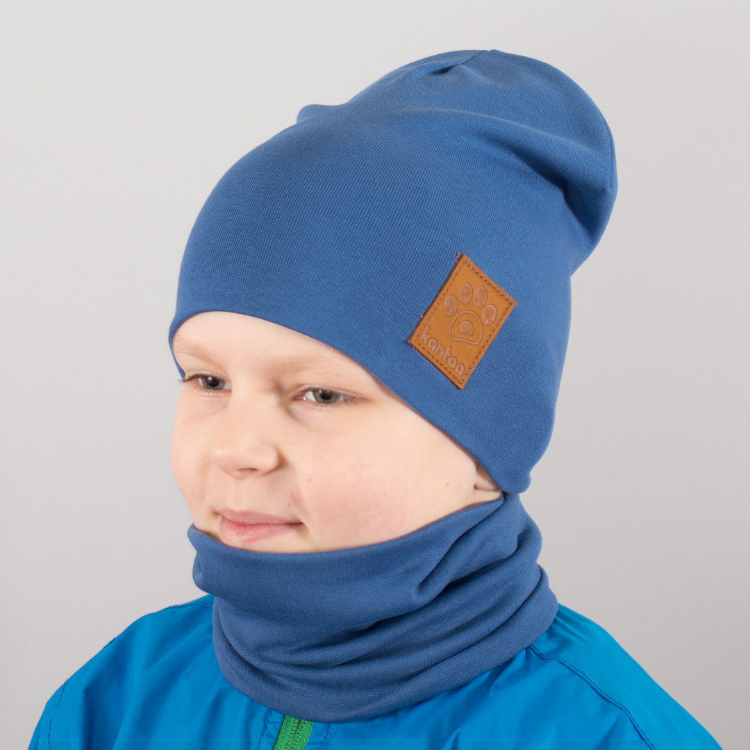 Дитяча шапка з хомутом КАНТА "Лапка" розмір 52-56 синій (OC-133)