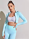 Костюм для тренувань жіночий топ з рукавами на блискавці фітнес лосини з високою талією комплект-двійка в зал, фото 9