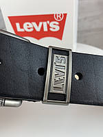 Ремінь чоловічий шкіряний для штанів levis брендовий / чорний ремінь левіс з натуральної шкіри під джинси