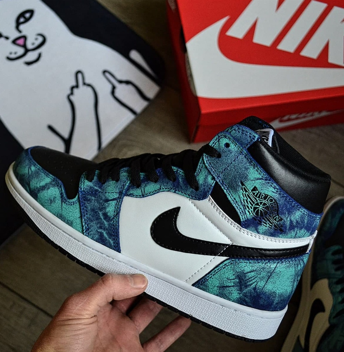 Кросівки чоловічі Nike Air Jordan 1 Retro 'Tie-Dye' осінь-весна демісезонні. Живе фото. топ, фото 1