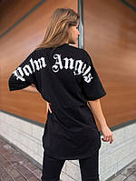 Футболка женская летняя оверсайз Palm Angels черная Женская футболка летняя хлопковая