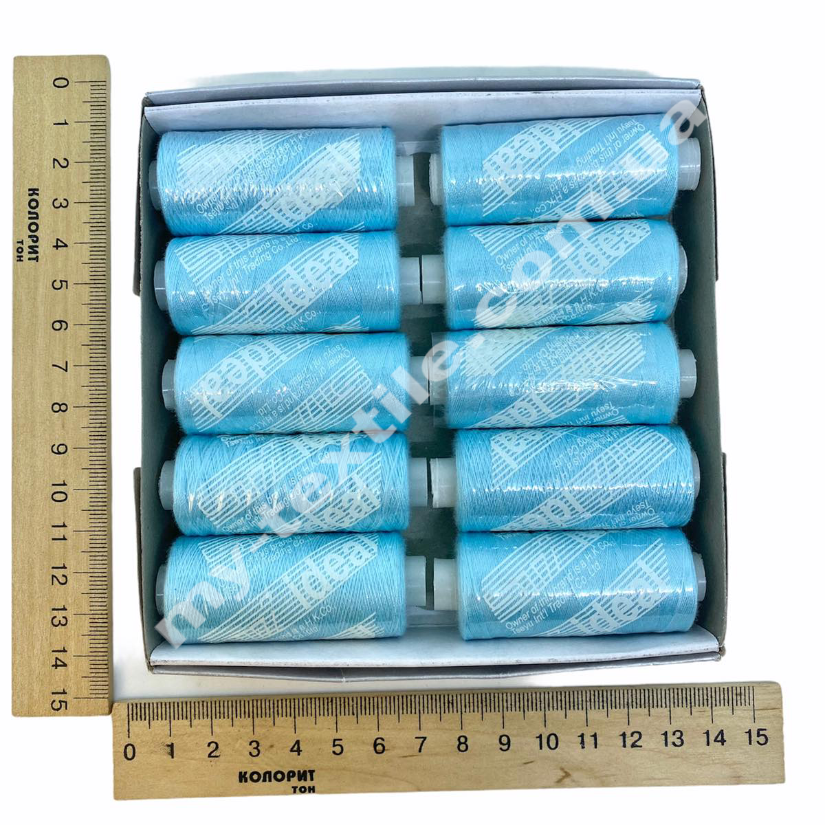 Нитка швейна 40s/2 дрібна котушка 400 ярдів Блакитна-м'ята, фото 1