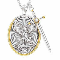 Подвеска Щит и меч Архангела Михаила/Angel Shield St. Michael Серебро/Золото 35*25 мм Fashion Jewelry