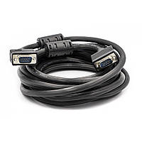 Видео кабель PowerPlant VGA-VGA Double ferrites 5м, Black