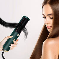 Фен расчёска выпрямитель для волос 2в1 HOT AIR BRUS стайлер горячим воздухом 800Вт Зеленый
