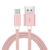 Кабель USB 2.0 (AM) - microUSB (B) 1м TRY Wire в матер'яному обплетенні рожевий