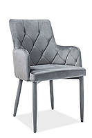 Кресло серое Signal Ricardo Velvet Серый (RICARDOVSZ) с подлокотниками на металлических ножках в цвет корпса