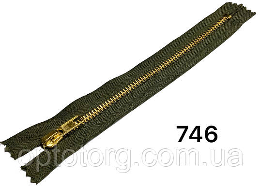 Блискавка металева джинсова Хакі з золотом 18см Тип5 автомат, фото 1