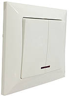 Вимикач 2 клавішний з підсвіткою білий 10А LUCCI ТМ LUMANO