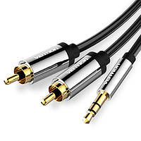 Кабель Audio 3.5мм-2RCA Vention PVC gold-plated 1.5m Black (BCFBG)