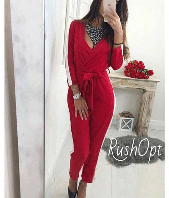 Жіночий комбінезон на запах з лампасами,РОЗМІР ТІЛЬКИ  38(XS)