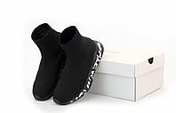 Мужские и Женские кроссовки носки с подошвой Balenciaga Speed Trainer Graffiti Black White черные унисекс