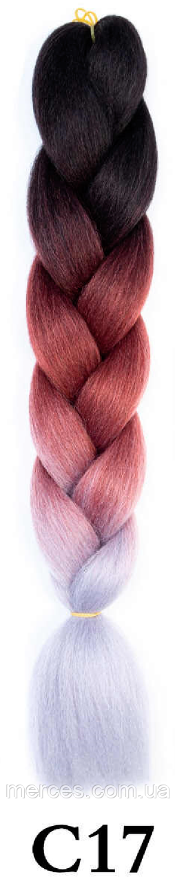 Канекалон чорний + теракотовий цегляний + сірий А39 Довжина 60 см Вага 100 г Термостійкий триколірний Jumbo, фото 1