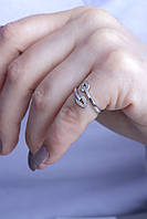 Фаланговое кольцо с фианитами, "Листочки". Серебро 925°, родированное.